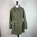 Sears Vtg Distressed Look Military Trench Coat Olive Green Belted - Women's 3XL