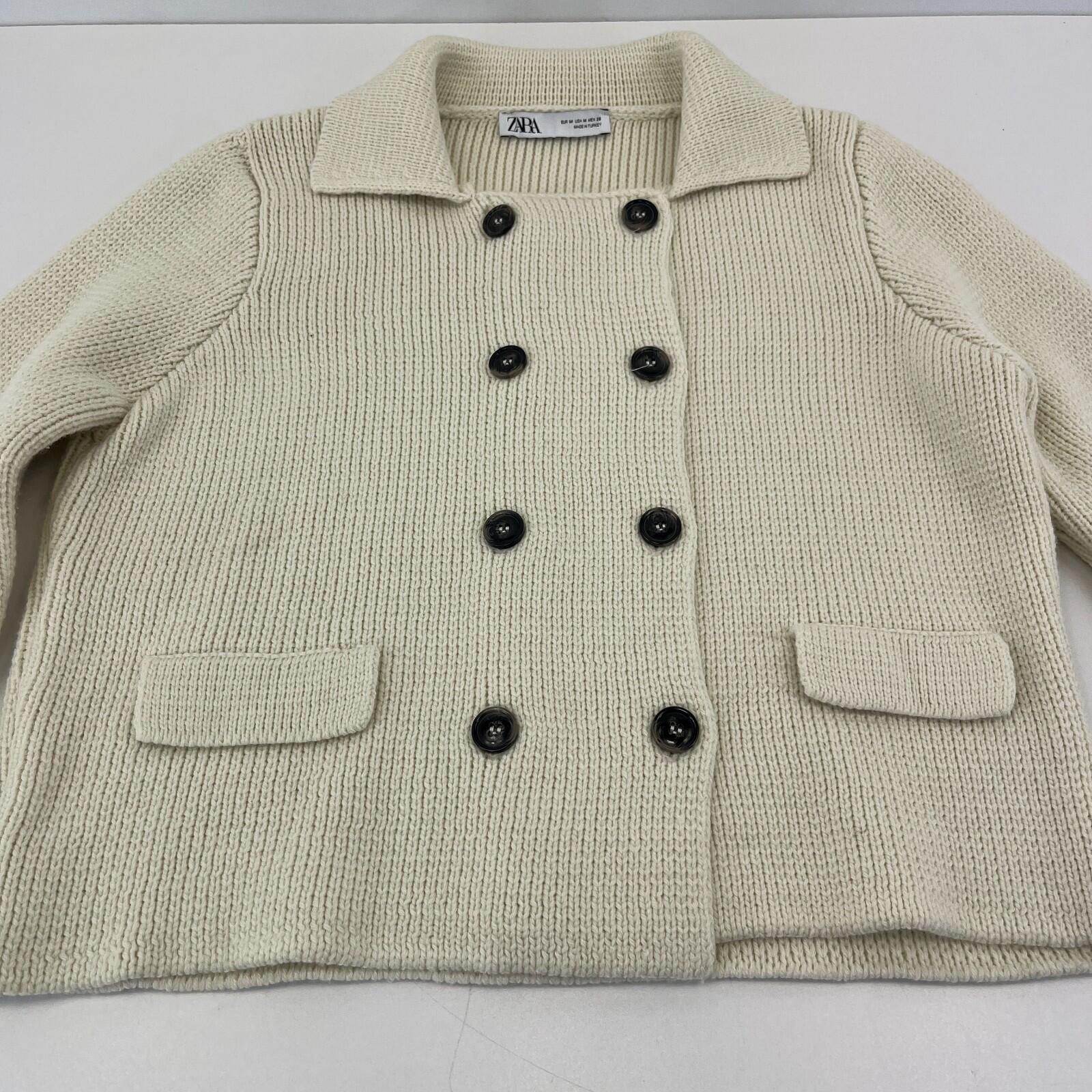 Zara Double Breasted Cardigan in Ivory White size Medium