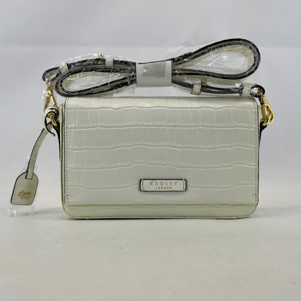 Genuine Radley Hanson Mews Handbag in White Faux Croc Small Flapover Crossbody