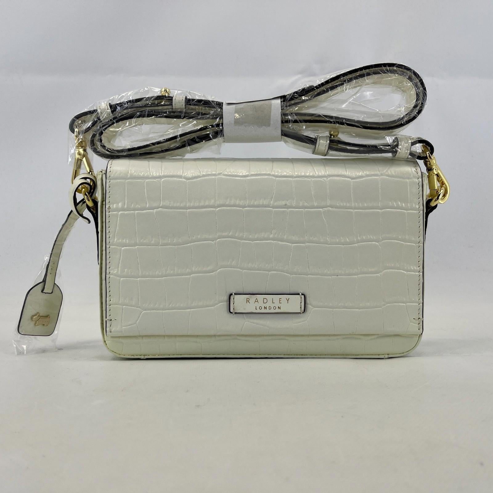 Genuine Radley Hanson Mews Handbag in White Faux Croc Small Flapover Crossbody