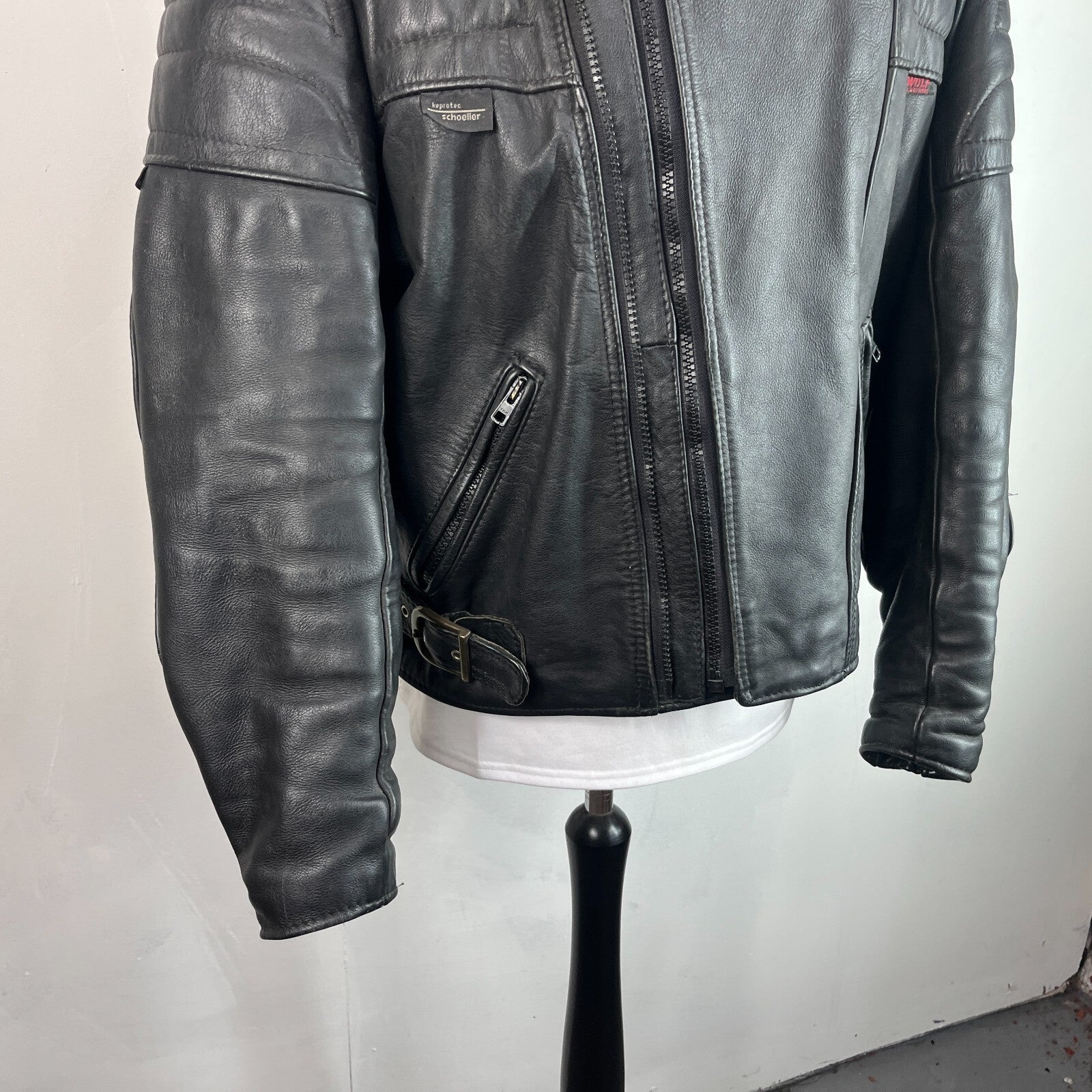 Wolf Leathers Vintage Black Leather Motorcycle Jacket Airbrushed size UK 46