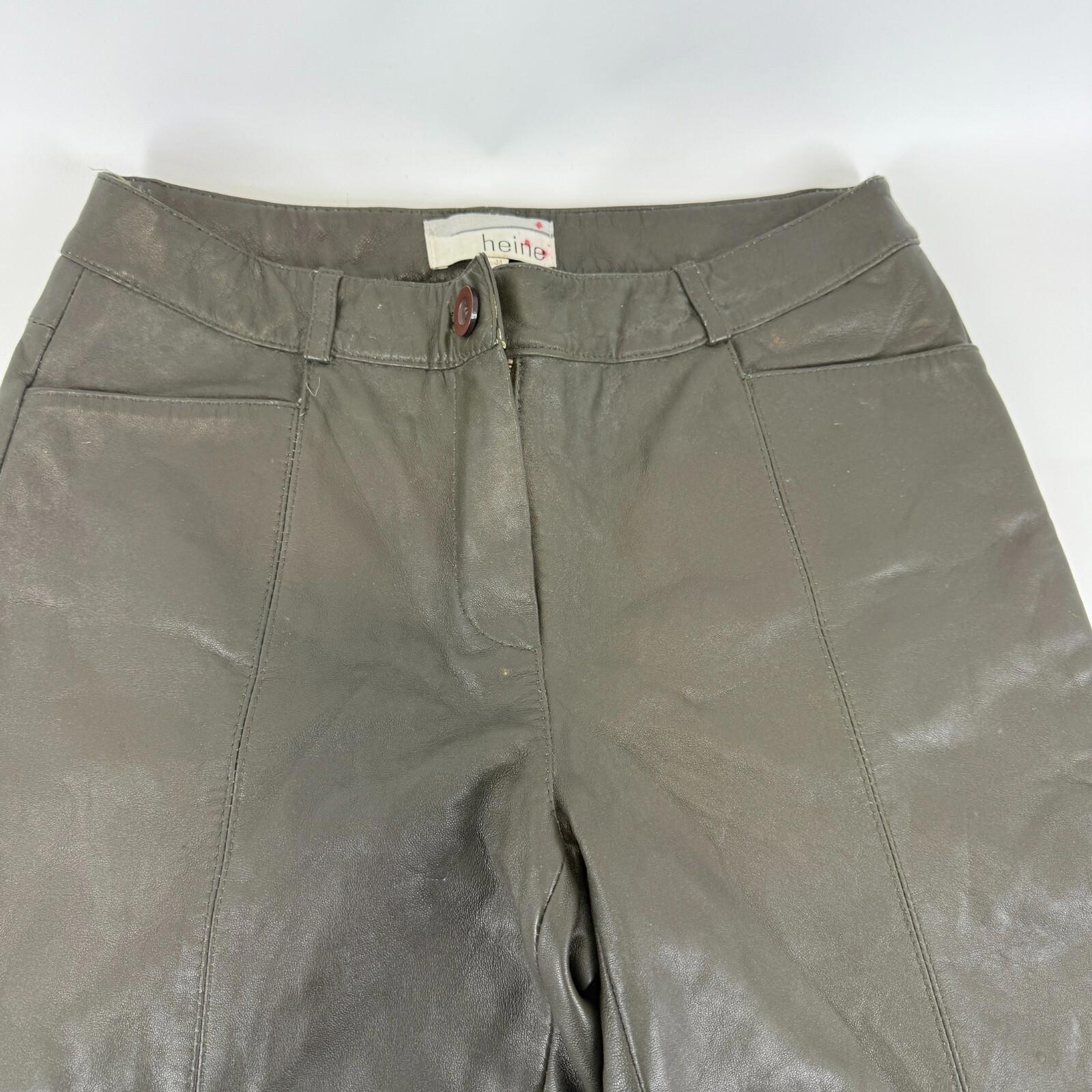 Heine Women's Leather Jeans Biker Pants in Dark Brown Y2K UK size 12