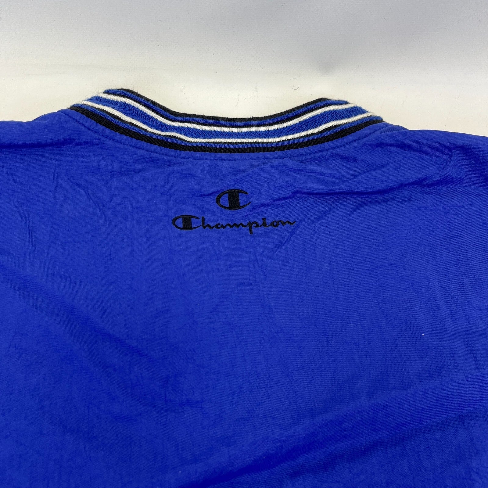 Champion Pullover Windbreaker Jacket Coat Oversized Large Blue with Embroidery