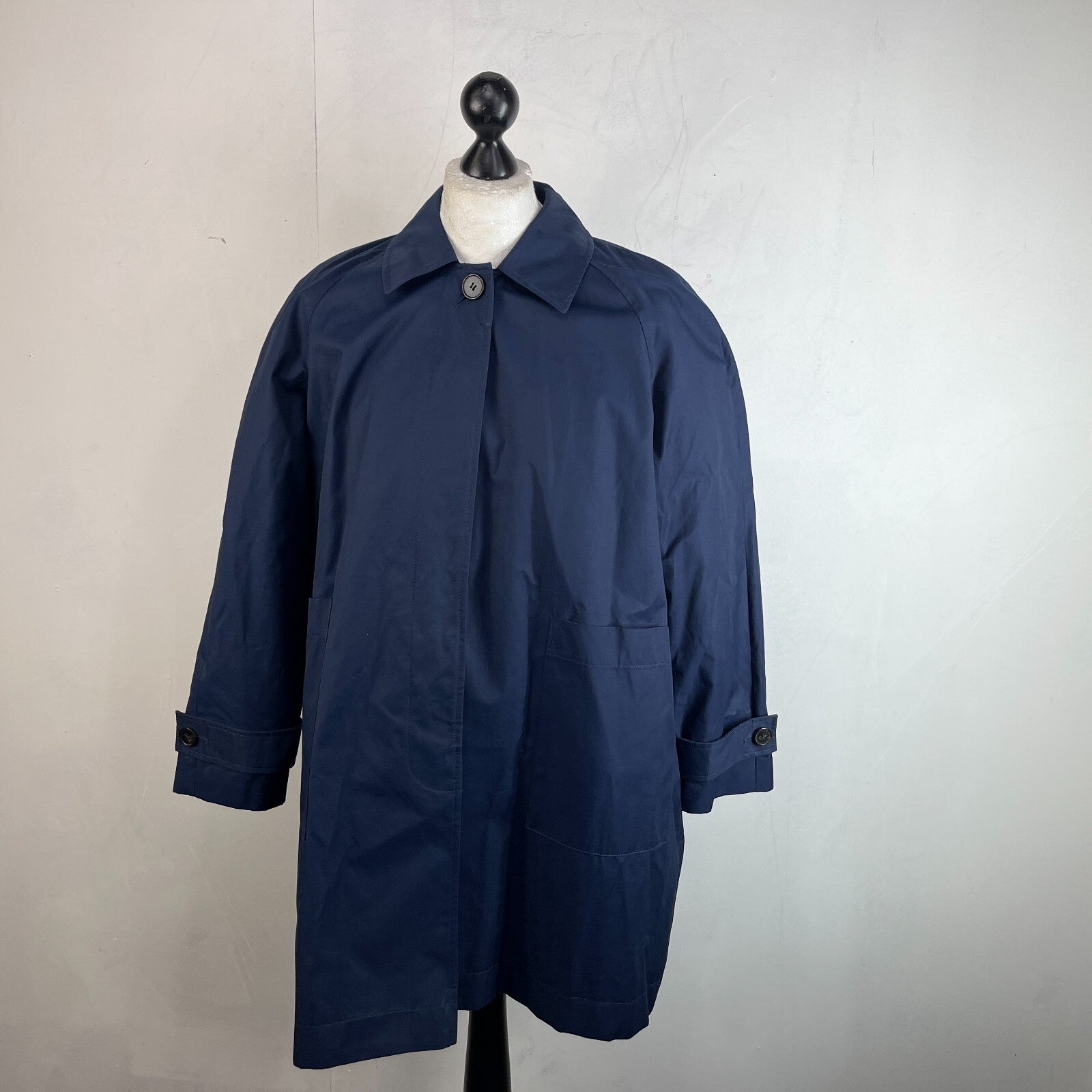 M&S Mid Length Trench Coat Navy Blue Women's UK 22 Button Front Smart Casual