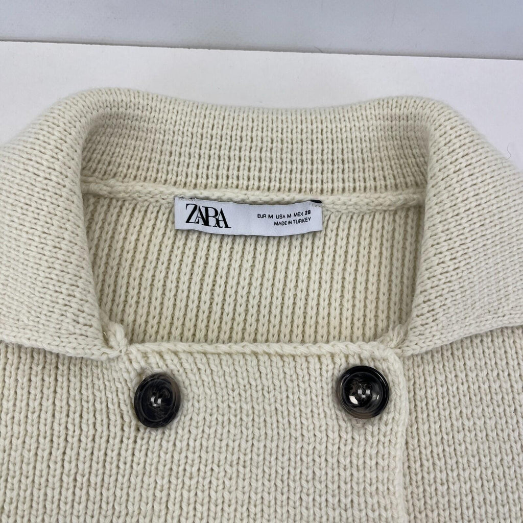 Zara Double Breasted Cardigan in Ivory White size Medium