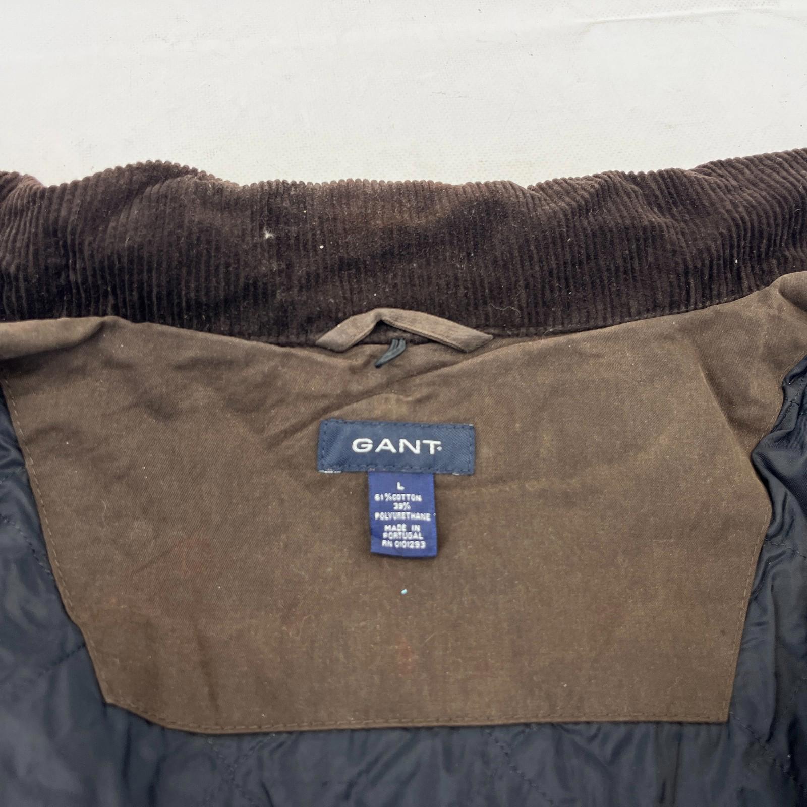 Gant Waxed Cotton Blend Field Jacket Wax Cord Collar Dark Brown Mens Large