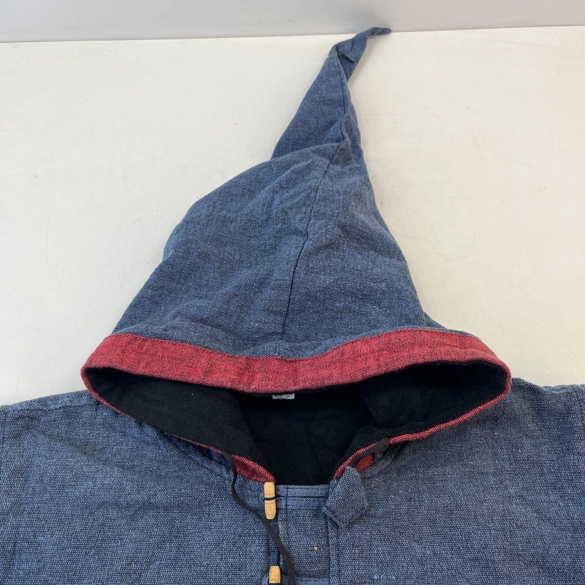 Traditional Nepalese Y2K Cotton Knit Retro Blue Pullover Hooded Jumper size L