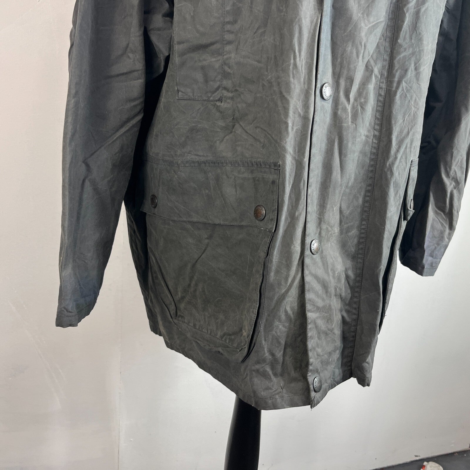 Mc Orvis Wax Jacket Mens size XL Black Waxed Riding Outdoor Coat England