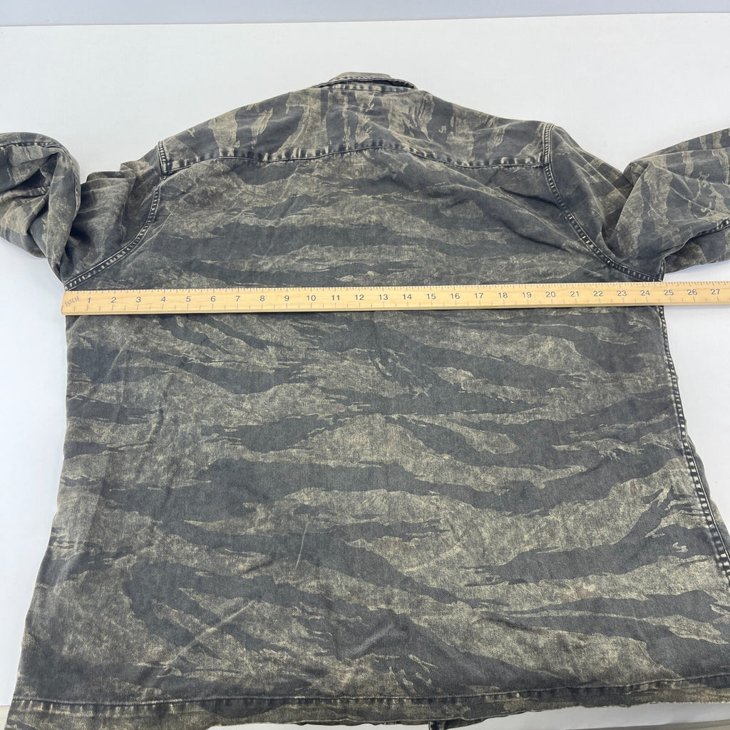 AllSaints Denim Jacket Men's size XL Relaxed Fit Distressed Tiger Camo