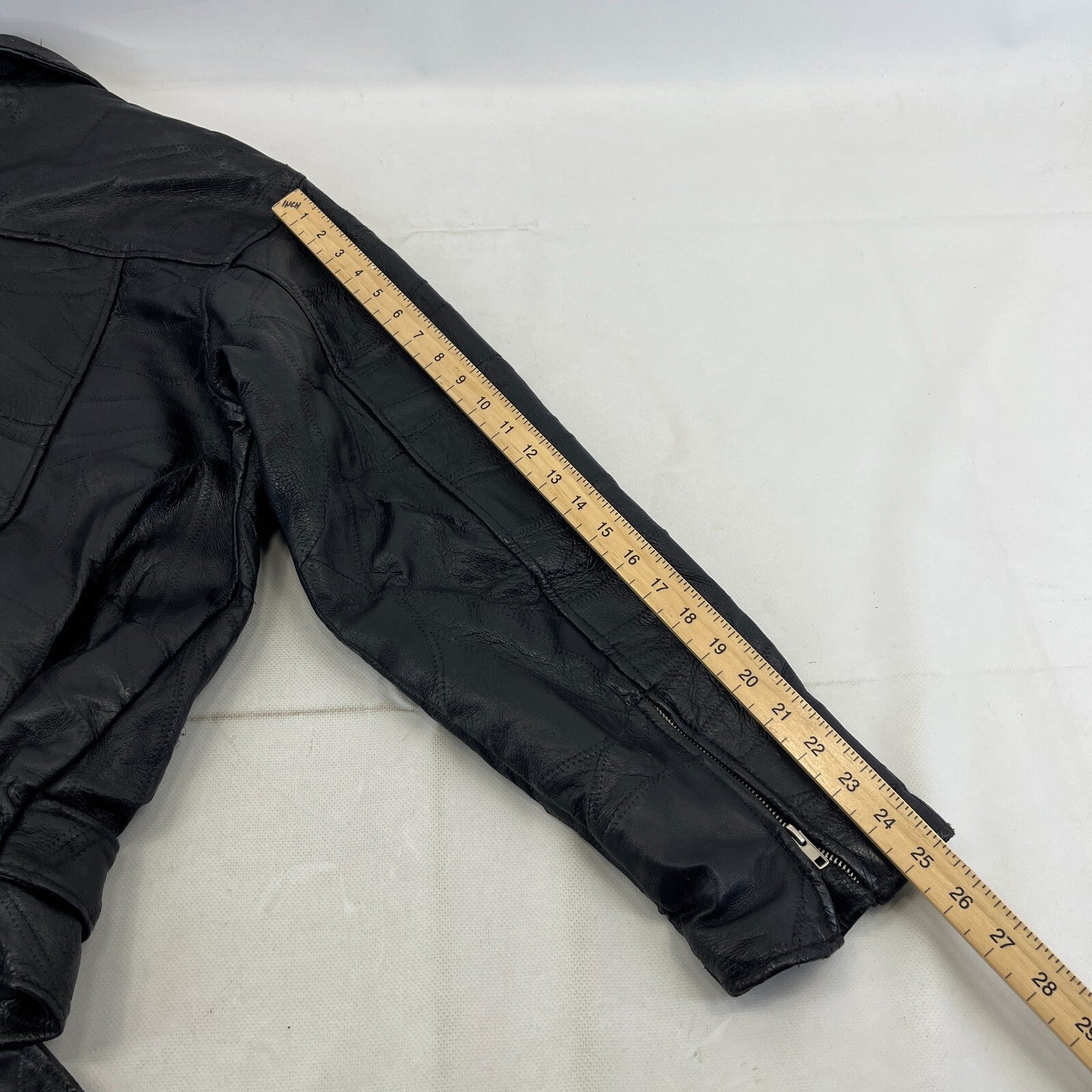 Flight Path Black Patchwork Leather Motorcycle Jacket Cruiser Biker size Large