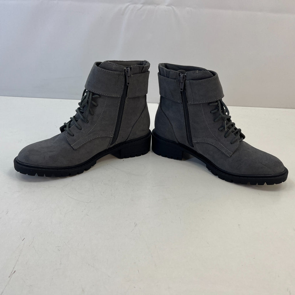 M&S Women’s Vegan Faux Suede Round Toe Ankle Boots Block Heel Side Zip Grey UK 4