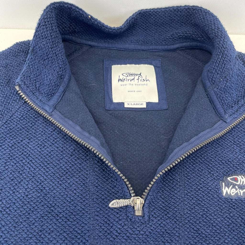 Weird Fish Men's Macaroni Fleece Pullover size XL Navy Blue 1/4 Zip