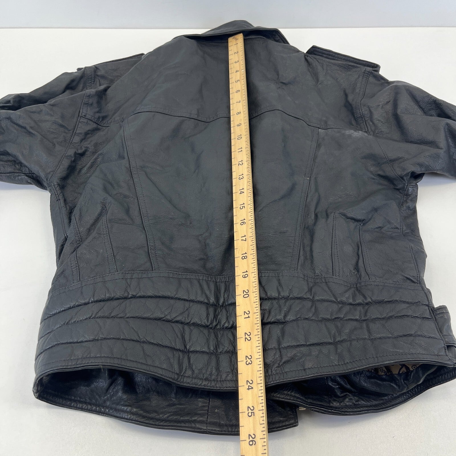 Punk Black Leather Biker Jacket with Belt size Medium Skinhead