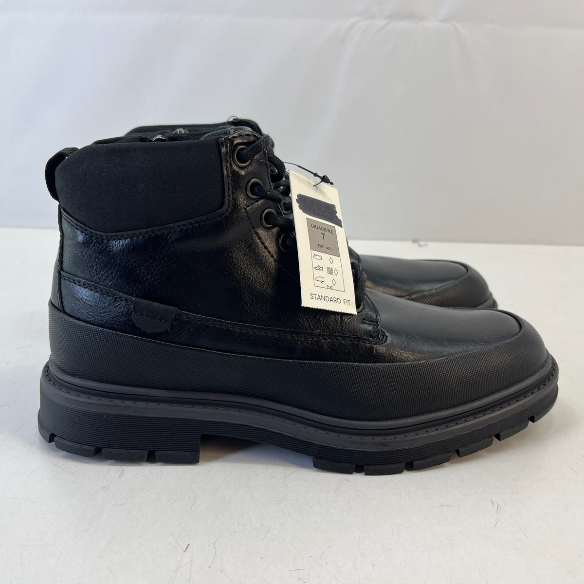 M&S Men's Faux Leather Ankle Boots in Black size UK 7 - EU 40.5
