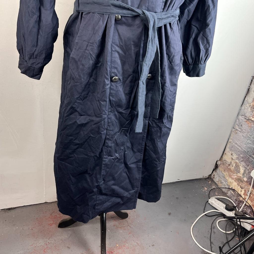 Vintage C&A Women's Lined Trench Coat with Belt Navy Blue size 46