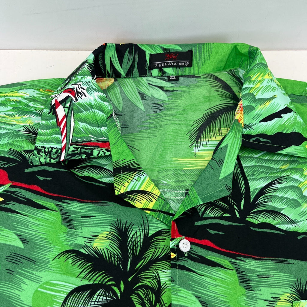Fight the Wolf Mens Green Hawaiian Shirt Design Short Sleeve Holiday size 2XL