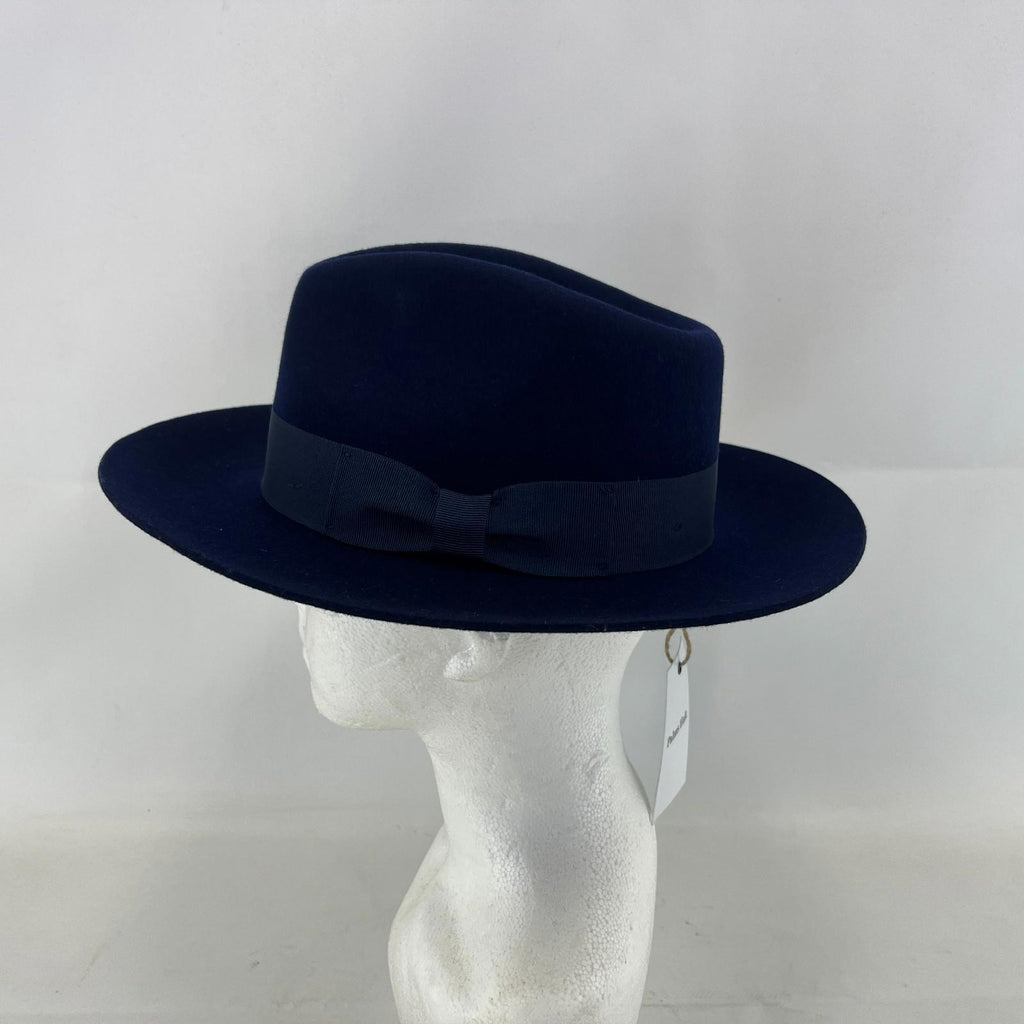 Palms Halt 100% Wool Handmade Textured Fedora Hat in Navy Blue size M 56