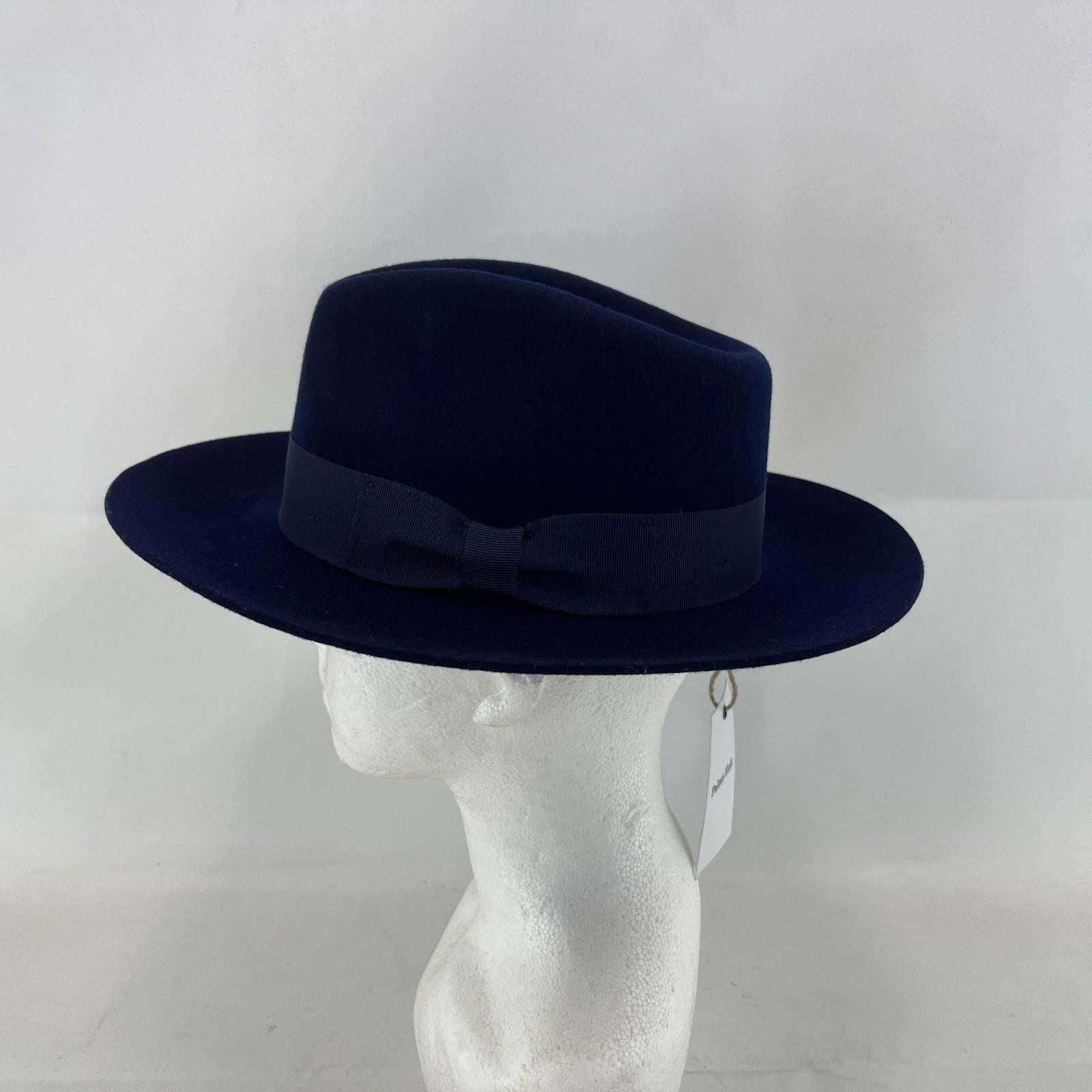 Palms Halt 100% Wool Handmade Textured Fedora Hat in Navy Blue size M 56