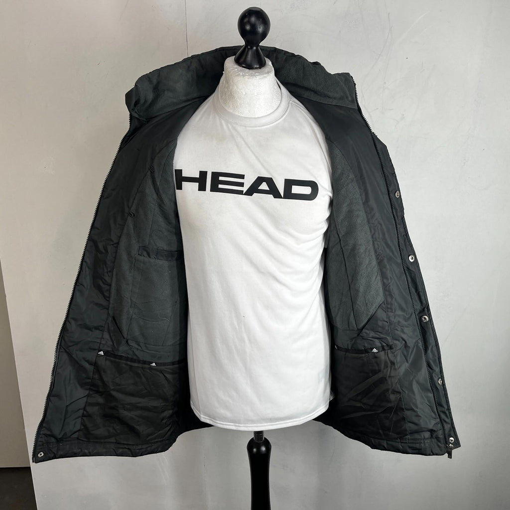 Adidas Men's Quilted Coach Jacket in Dark Grey - size Medium Oversized