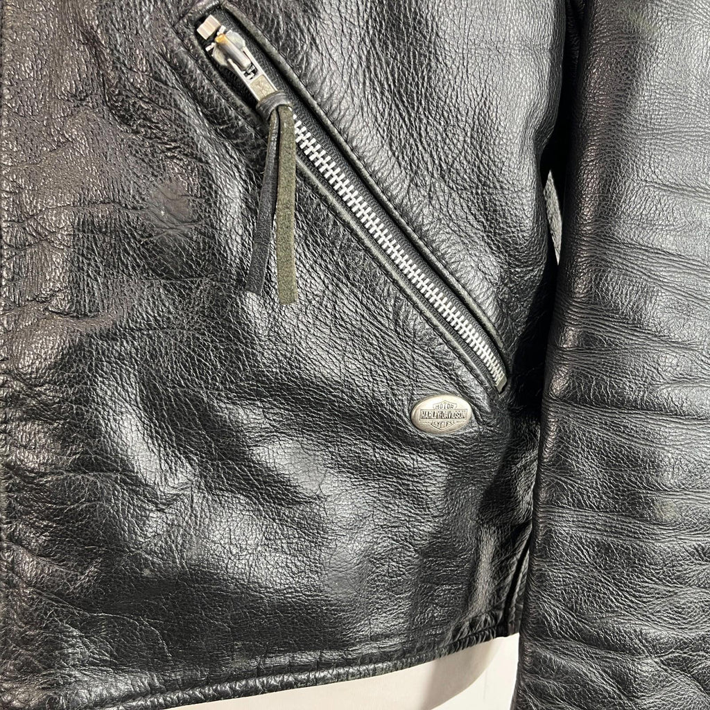 Vintage Genuine Harley Davidson Black Leather Jacket Made in USA - US size L