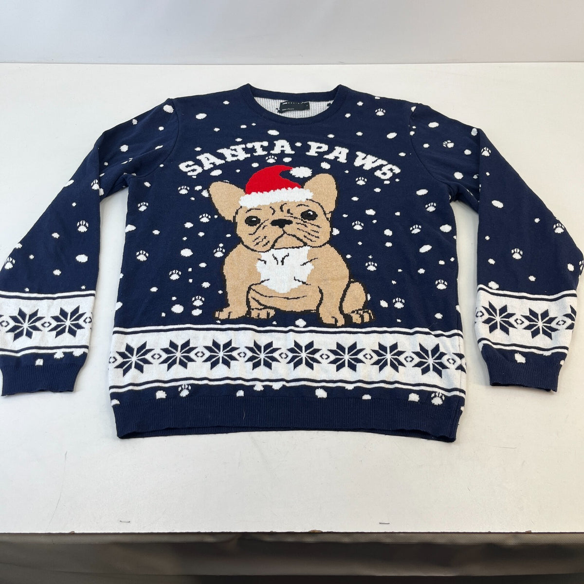 Santa Paws Frenchie Christmas Jumper Unisex French Bulldog Pullover size Large