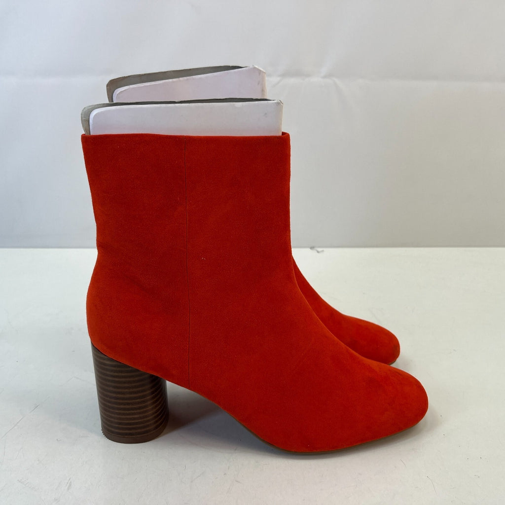 M&S Womens Vegan Faux Suede Round Toe Ankle Boots Zip Side Block Heel Red UK 7.5
