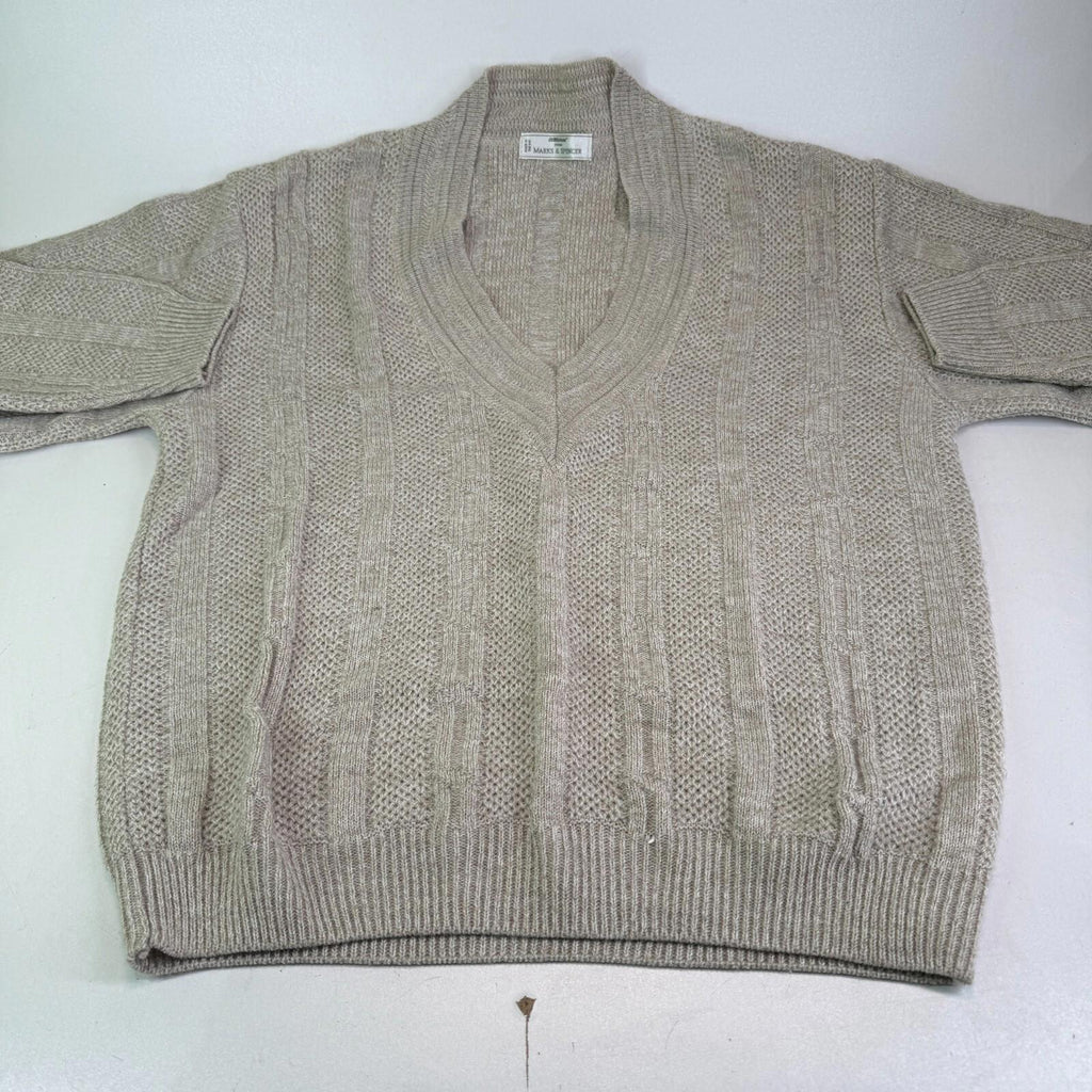 St Michael’s Vintage Varsity Cable Knit Jumper size Medium Beige Made in the UK