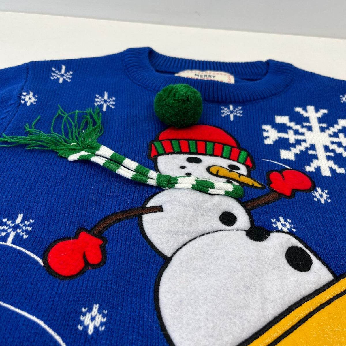 Next Snowman on a Snowboard Christmas Jumper size Small Unisex - Blue/White