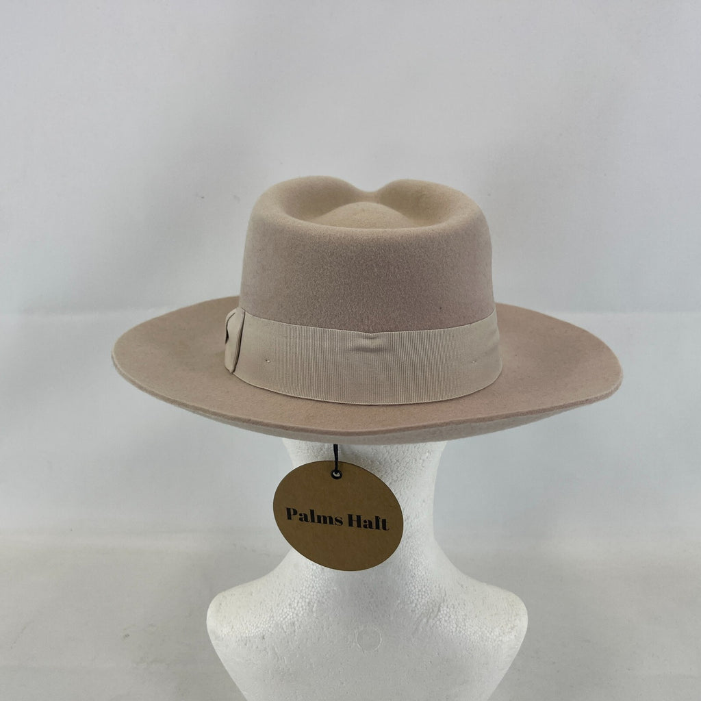 Palms Halt 100% Wool Handmade Textured Fedora Hat in Beige size M 56