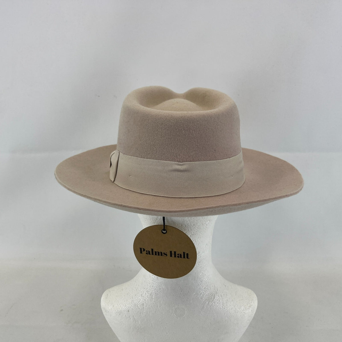 Palms Halt 100% Wool Handmade Textured Fedora Hat in Beige size M 56