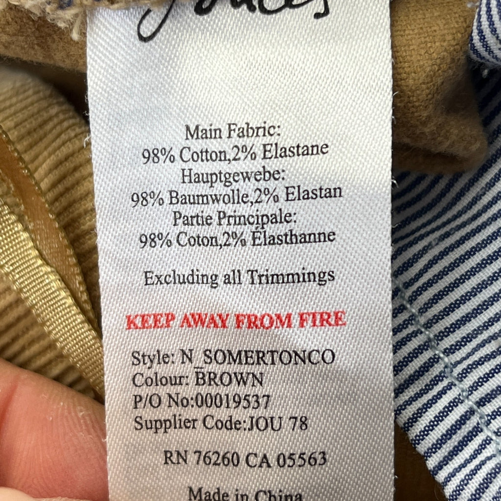 Joules Tan Brown Cord Short Skirt Corduroy Button Front with Pockets UK size 12
