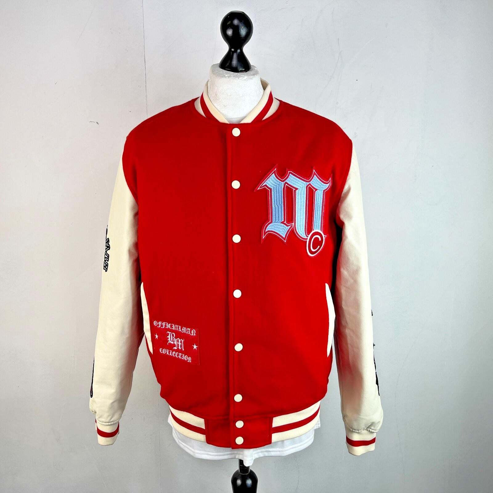 Boohoo Man Los Angeles Red & Ivory White Varsity Jacket size M  New without Tags