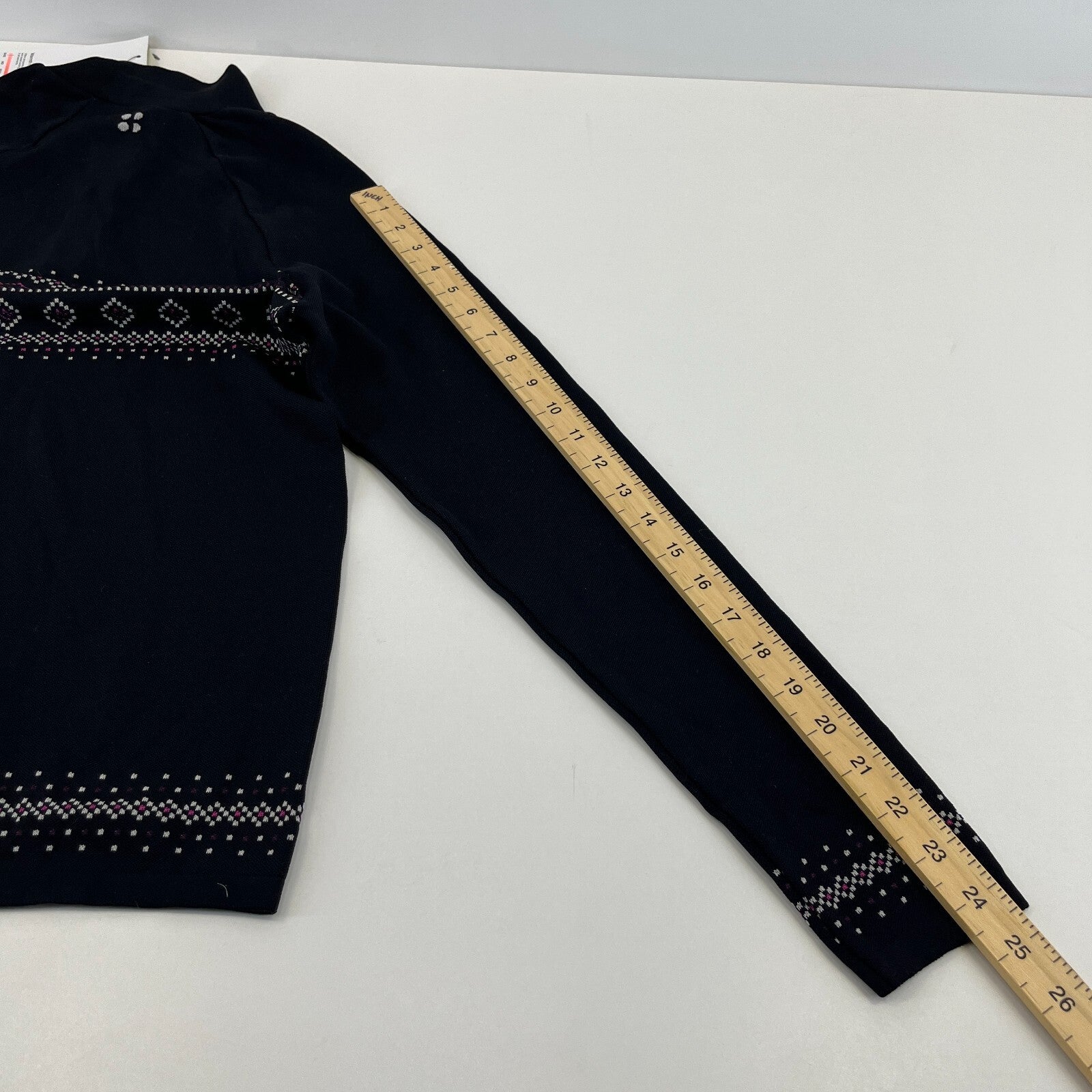 Sweaty Betty Fairisle Novelty Half Zip Base Layer Sweater Top in Black size Large - New