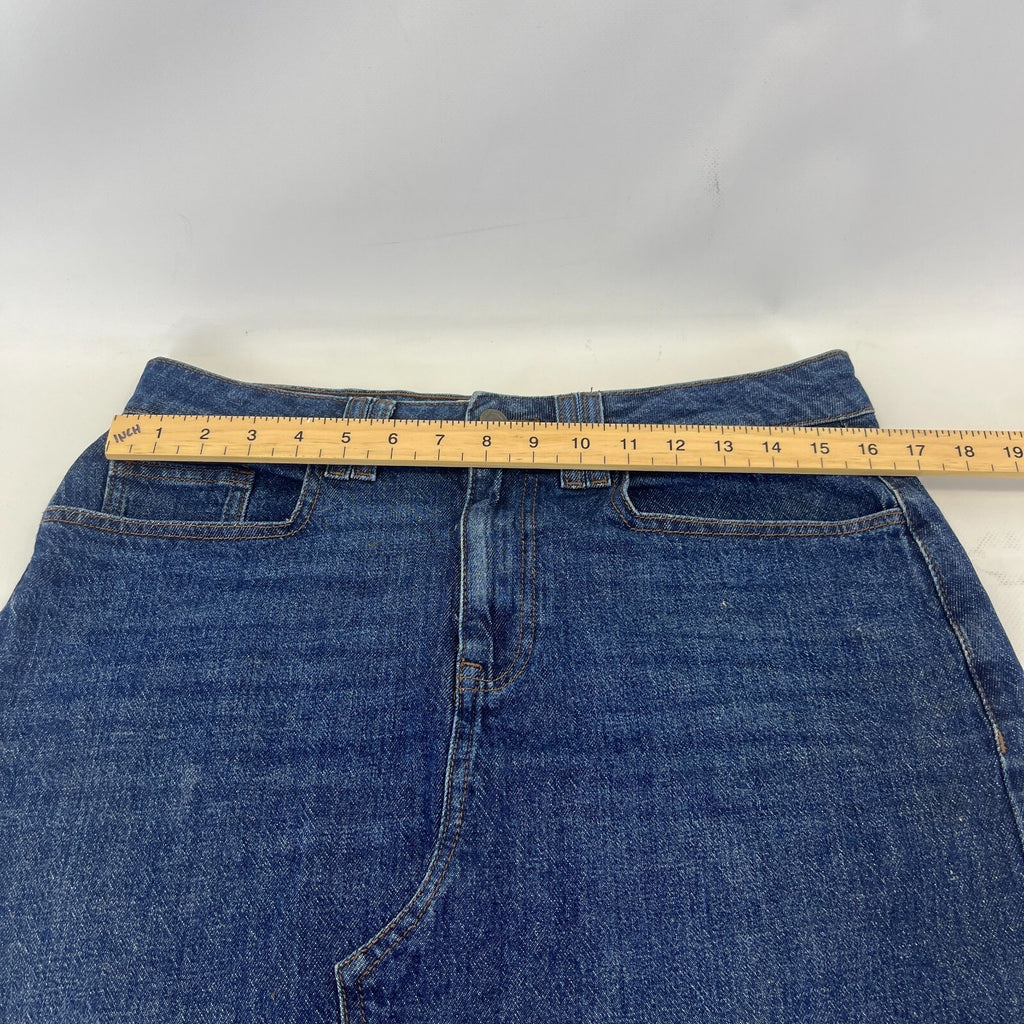 Fat Face Weston Denim Midi Skirt Cotton Festival UK 12 Dark Blue with Hem Fray