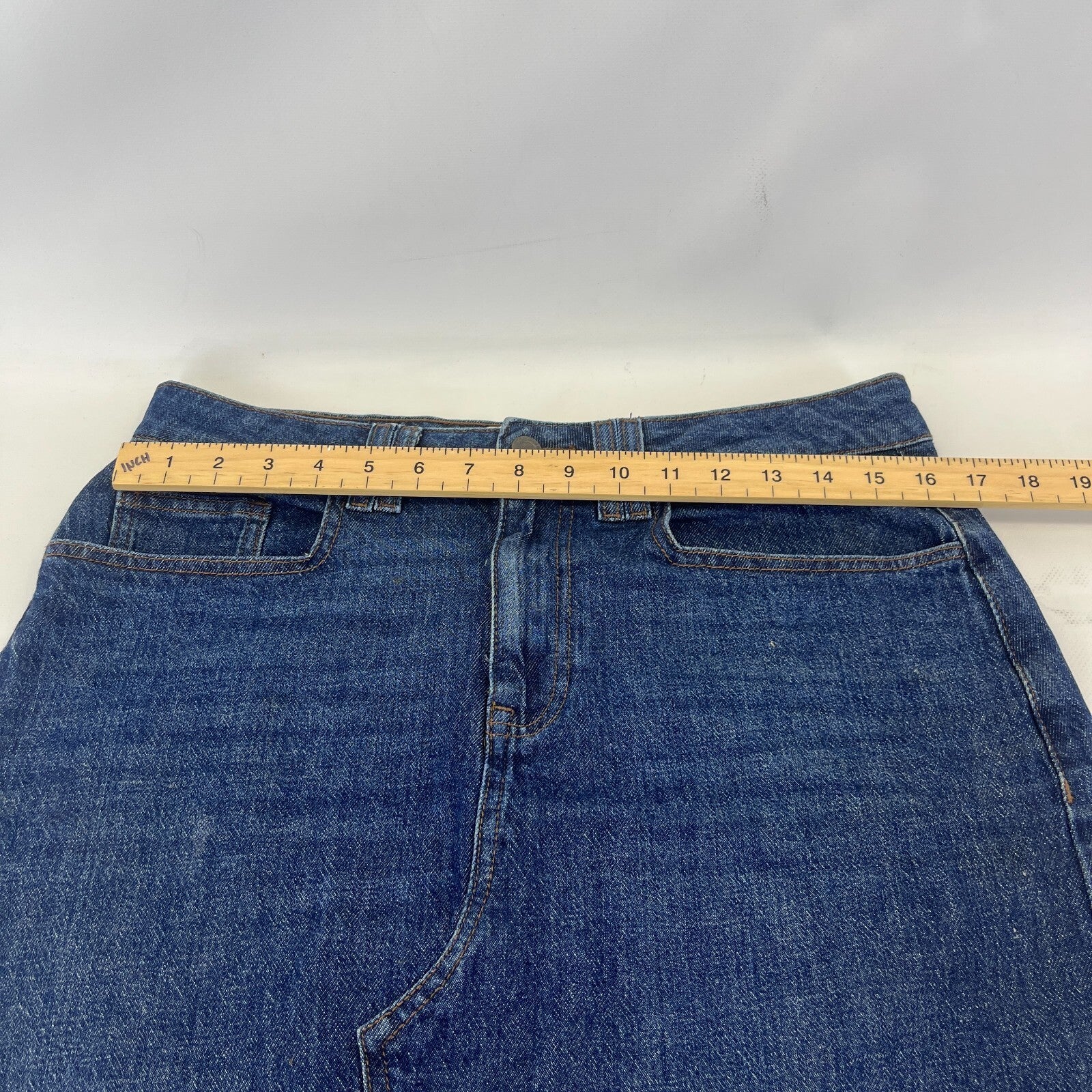 Fat Face Weston Denim Midi Skirt Cotton Festival UK 12 Dark Blue with Hem Fray