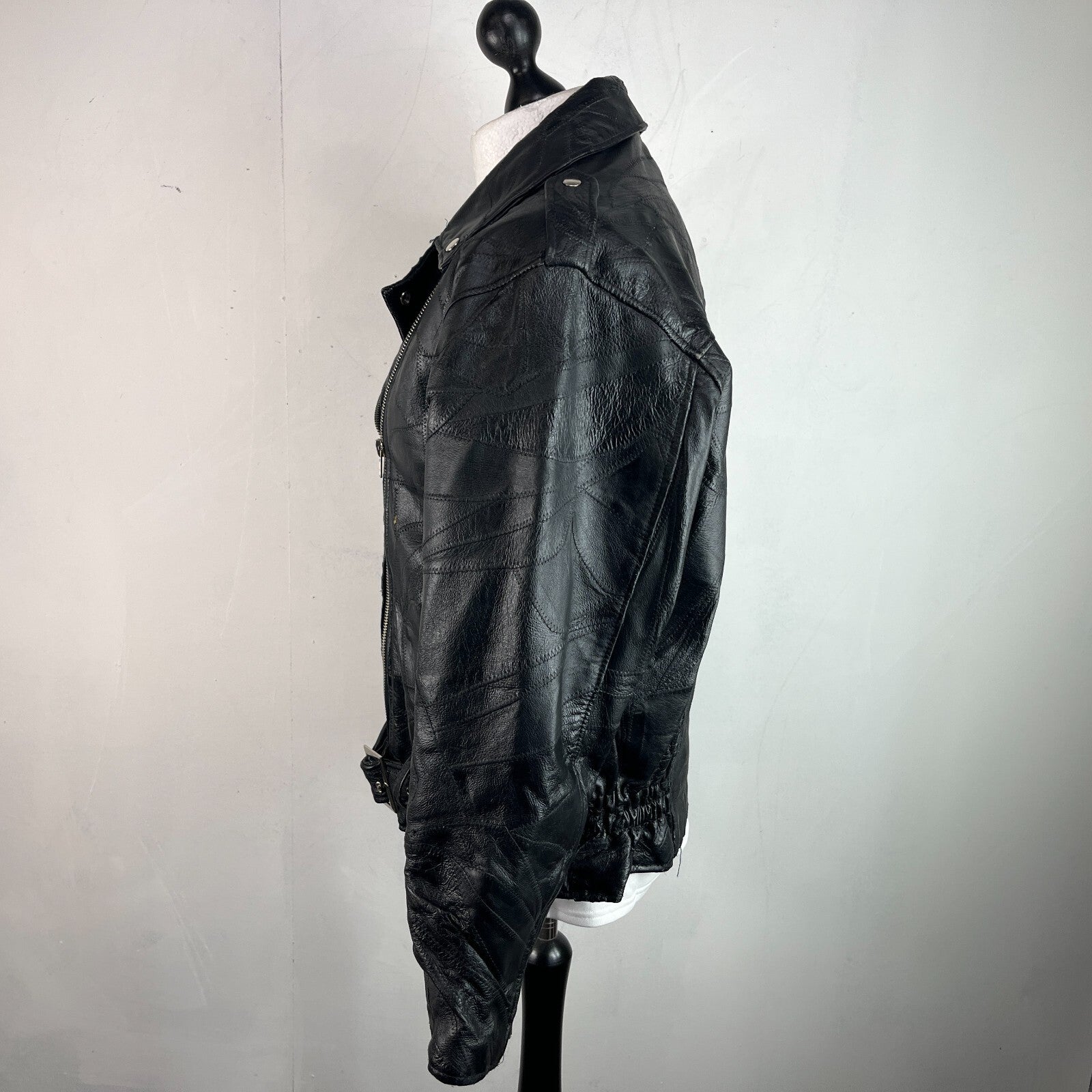 Flight Path Black Patchwork Leather Motorcycle Jacket Cruiser Biker size Large