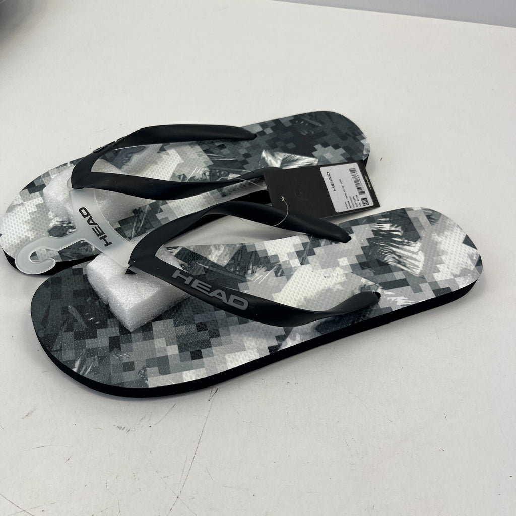 Head Flip Flops Beach Slippers Black/White Digital Print Men's UK 13 EU 47/48