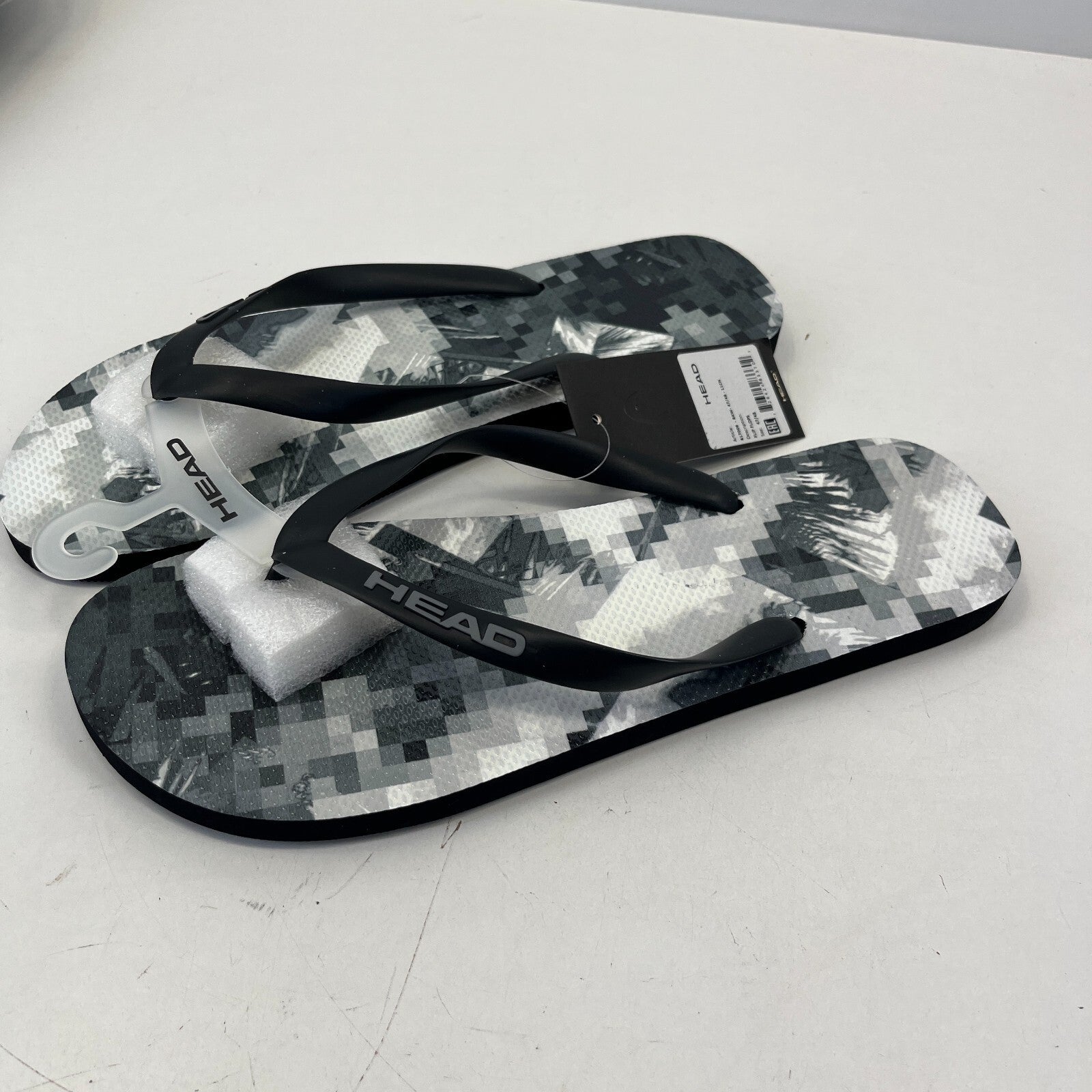 Head Flip Flops Beach Slippers Black/White Digital Print Men's UK 13 EU 47/48