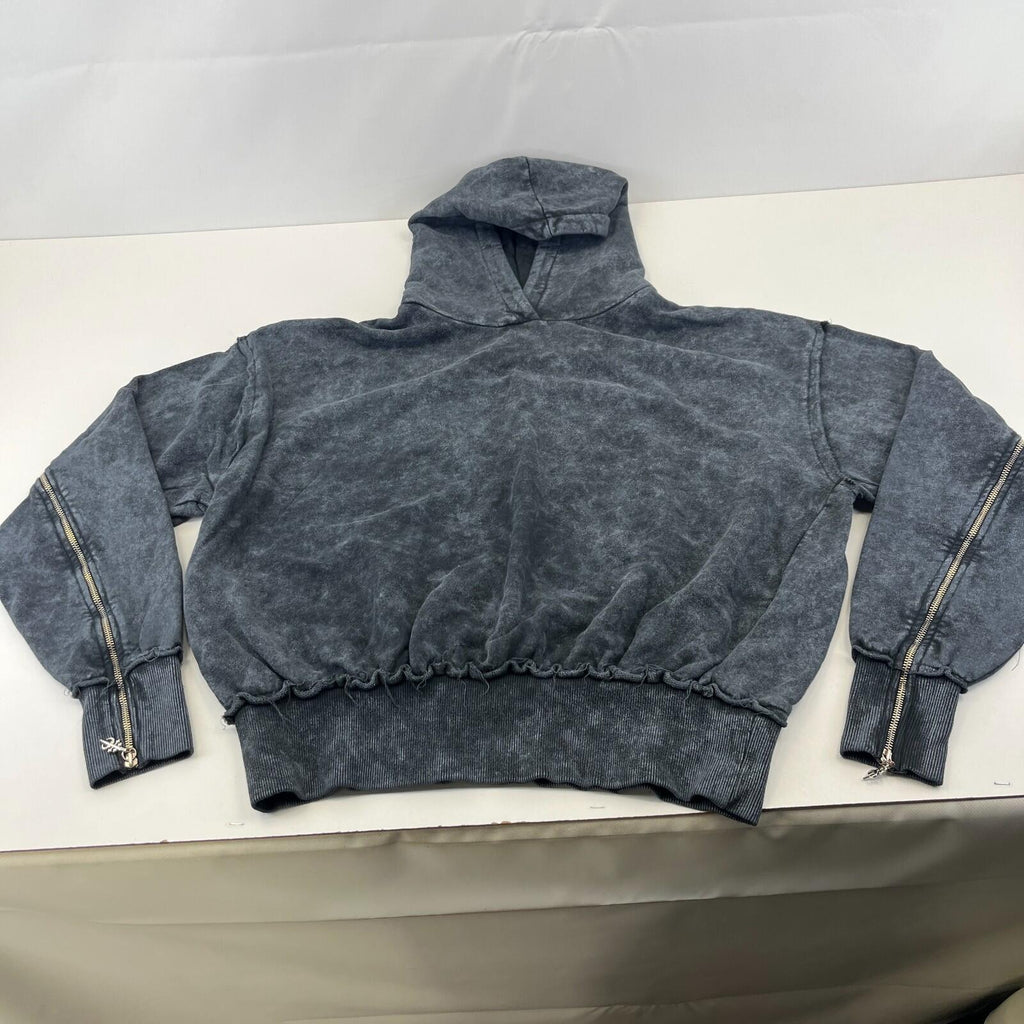 Drop Dead Distressed Look Grey Hoodie Zip Sleeves 100% Cotton Streetwear UK XL