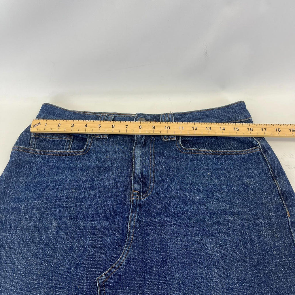 Fat Face Weston Denim Midi Skirt Cotton Festival UK 12 Dark Blue with Hem Fray