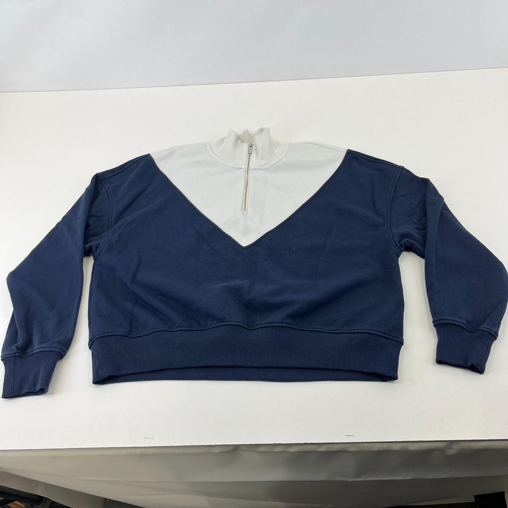 Sweaty Betty Revive Cropped Half Zip Sweatshirt Navy Blue & White size S/M
