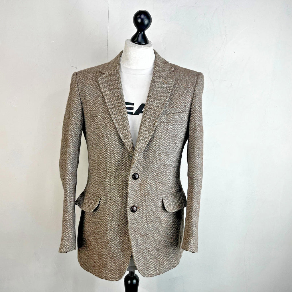 John Lewis Harris Tweed Herringbone Blazer Sport Coat Jacket Beige size 40R