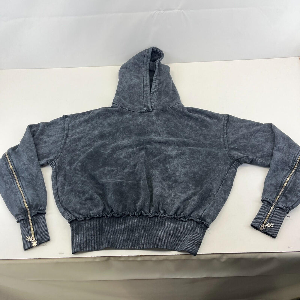 Drop Dead Distressed Look Grey w Zip Sleeves Hoodie 100% Cotton Streetwear UK XS