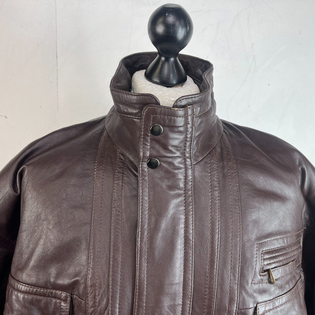 Mens Vintage Burton Brown Leather Bomber Jacket size Large