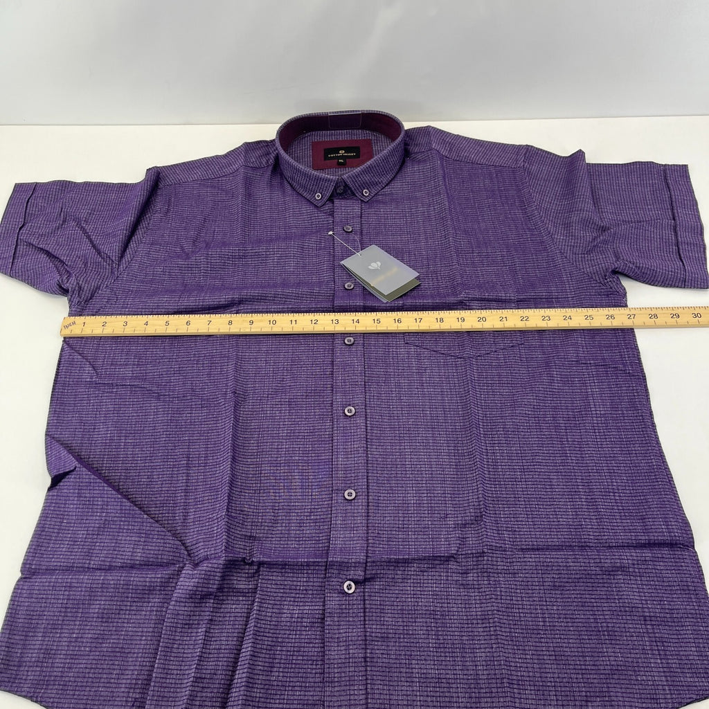 Cotton Valley Short Sleeve Shirt Purple Weave Button Down Collar UK size XL