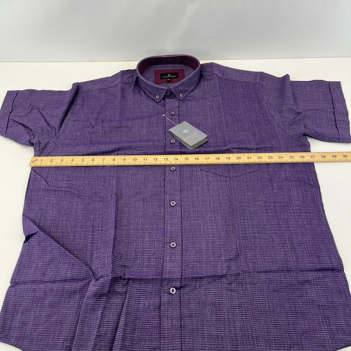 Cotton Valley Short Sleeve Shirt Purple Weave Button Down Collar UK size XL