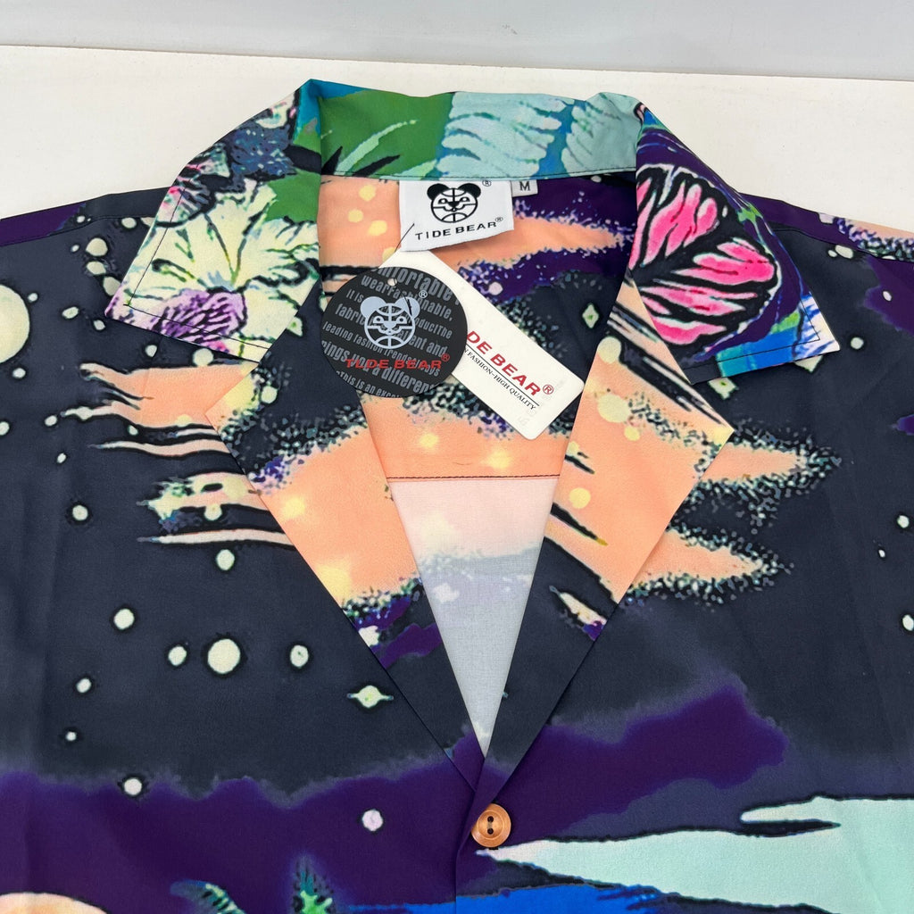 TLDE Gloomy Bear AOP Short Sleeve Shirt Beach Palms Print size M - Sh*te Shirt