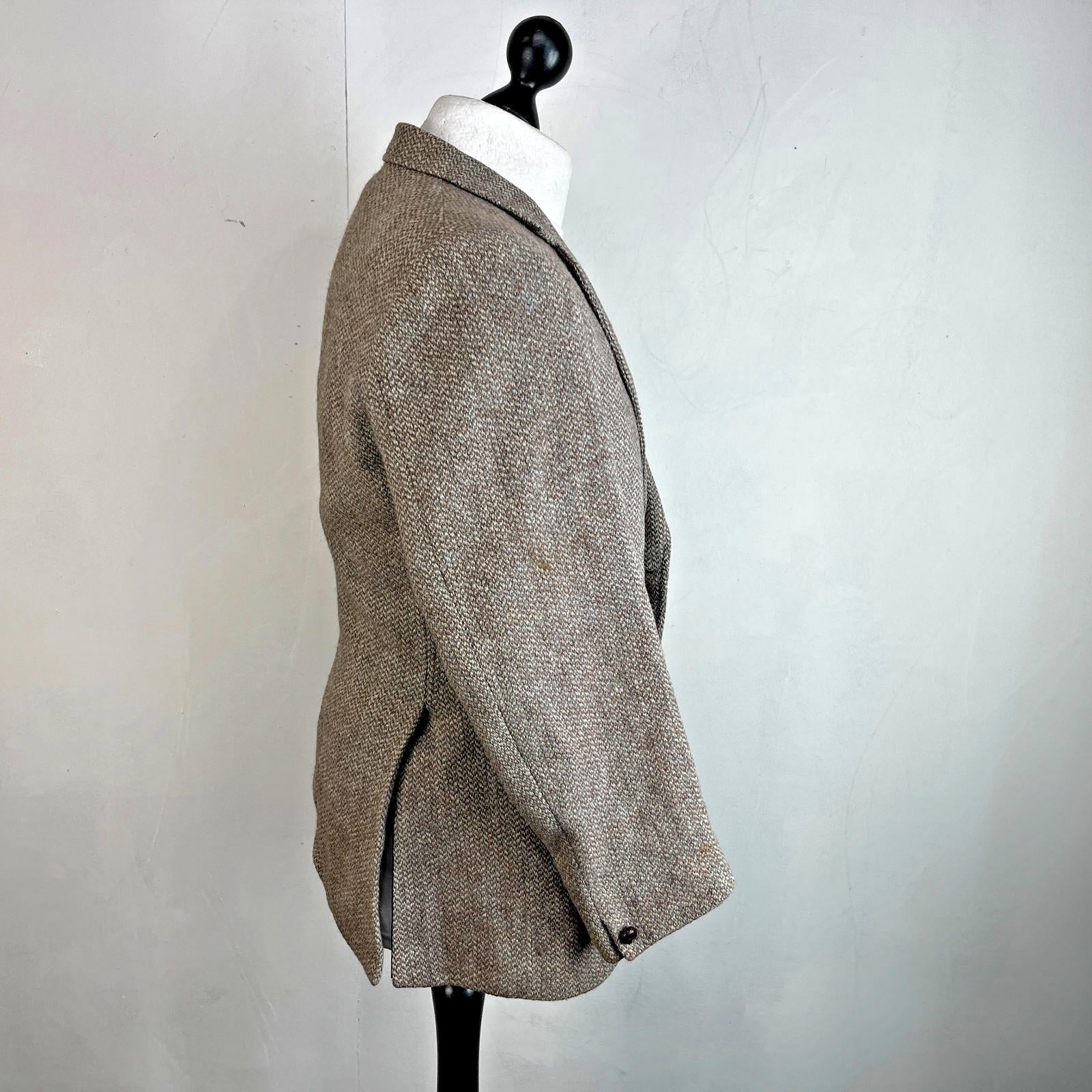 John Lewis Harris Tweed Herringbone Blazer Sport Coat Jacket Beige size 40R