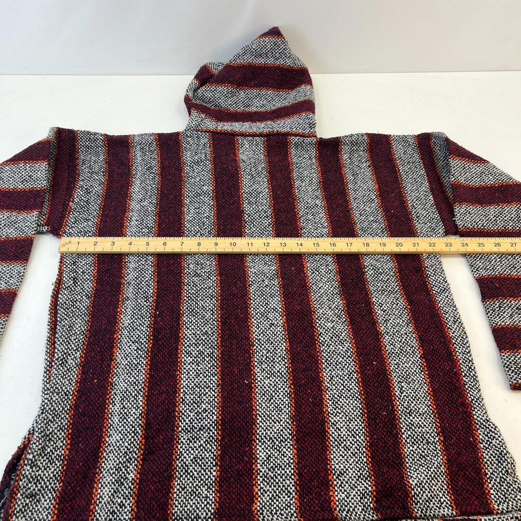 Genuine Mexican Baja Hoodie Pullover Hippie Festival Red/Grey UK size Large