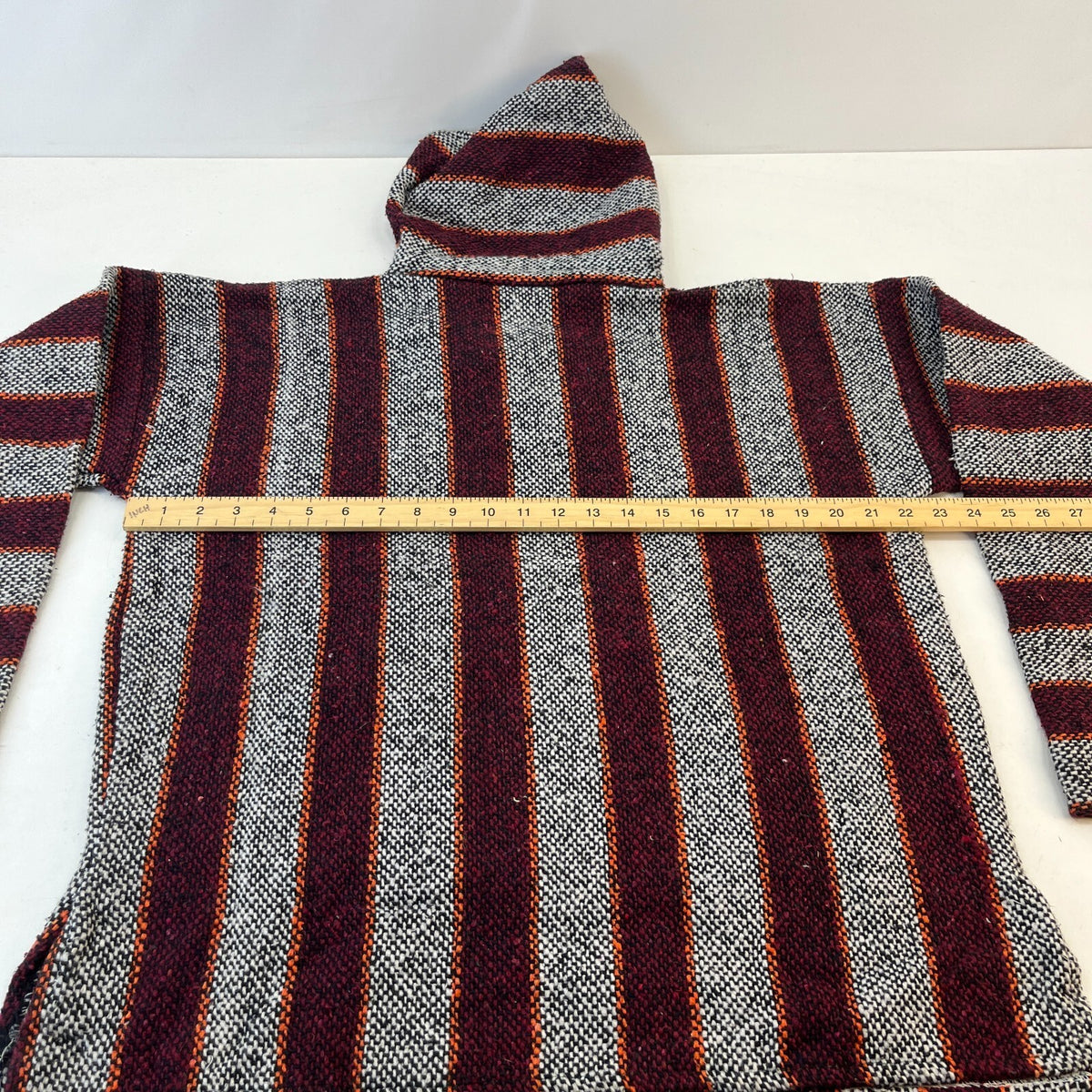 Genuine Mexican Baja Hoodie Pullover Hippie Festival Red/Grey UK size Large
